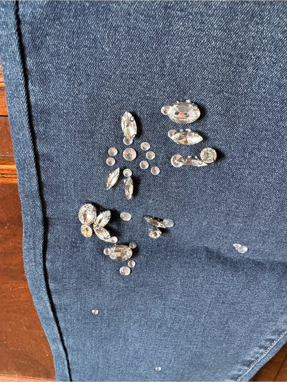 Cato Blue Skinny Jeans with Crystal Floral Accents - Picture 5 of 9